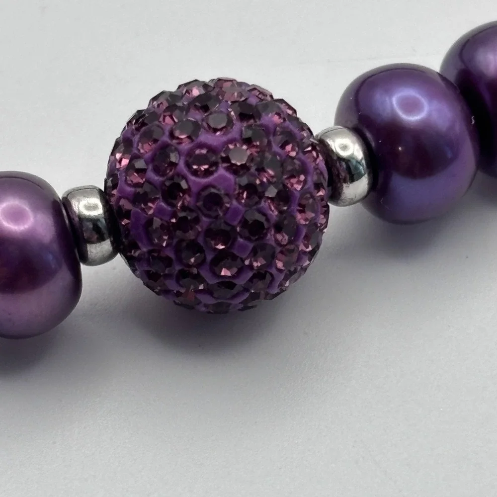 VTG Honora Pearl Necklace Bracelet Earrings Purple Crystal Pendant 925 Clasp 18